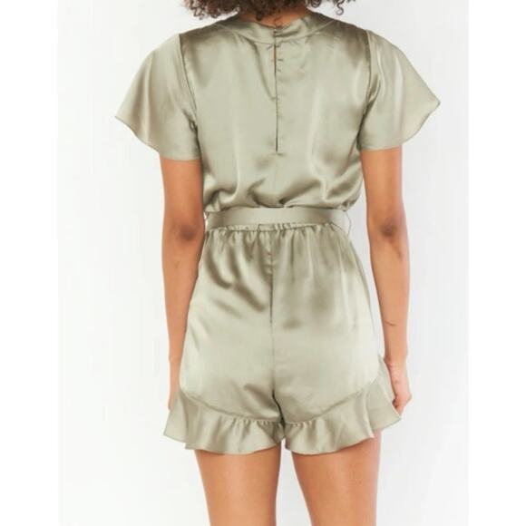 Show Me Your Mumu Luxe Satin Say I Do Romper Moss Green Size Small - Picture 3 of 13